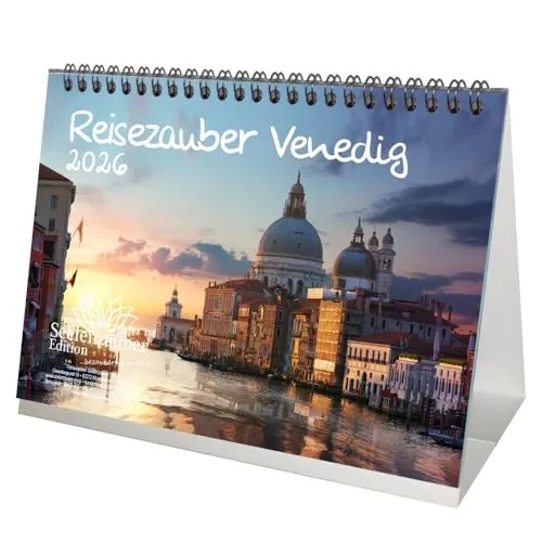 Seelenzauber Reisezauber Venedig DIN A5 Tischkalender für 2026 Urlaub Mediterran Italien Gondel Rialto