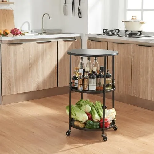 [en.casa] Servierwagen Munkedal – Rollwagen mit 3 Ablagen - Praktischer Servierwagen für Küche, Bad oder Büro mit 3 runden Ablagen und stabilen Rollen für mühelosen Transport und sicheren Stand.