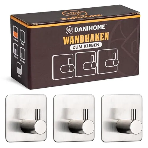 DANIHOME® Handtuchhalter Chrom Ohne Bohren - Elegante Klebehaken für Küche & Bad, Wandhaken Selbstklebend Silber, Kleben Statt Bohren Extra Stark, Modernes Edelstahl-Design für Höchste Ansprüche
