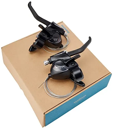 Shimano Altus ST-EF41 EZ Fire Plus STI Set für V-Brakes - Fahrrad-Schaltungen mit 3x7 Geschwindigkeiten und ergonomischem 2-Finger-Hebel für komfortable Schaltvorgänge.