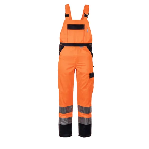 Planam Warnschutz Latzhose orange/marine Gr. 56 - Sicherheitshose in Größe 56, aus 85% Polyester und 15% Baumwolle, ideal für Sichtbarkeit und Sicherheit bei der Arbeit.