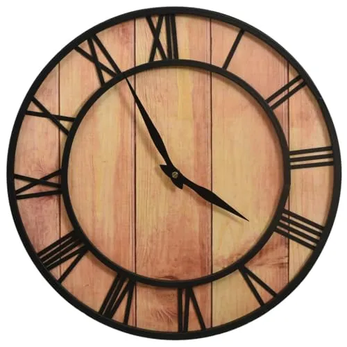 vidaXL Wanduhr 39 cm Braun und Schwarz - Vintage Wanduhr aus robustem MDF und Eisen, runde Form mit gut lesbaren römischen Ziffern – ein elegantes Highlight für Ihr Wohnambiente.