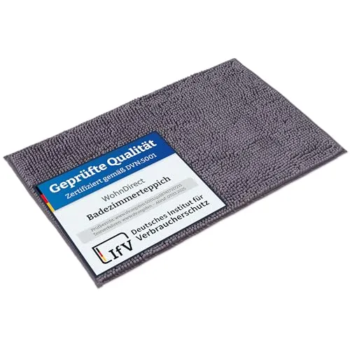 WohnDirect Badematte Grau 70x120 cm - Badteppiche mit Oeko-Tex® Standard 100, rutschhemmend und kuschelig weich für ein sicheres Gefühl. Waschmaschinenfest und ideal für Bäder mit Fußbodenheizung.