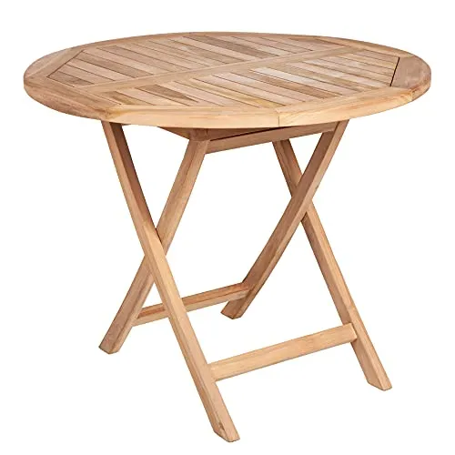 Massiver Gartentisch EMPIRE TEAK 90cm - Klappbar und Wetterfest - Gartentisch aus massivem Teakholz, wetterfest und ideal für den Outdoorbereich. Mit klappbarem Gestell für platzsparende Aufbewahrung und entwickelt mit der Zeit eine schöne silbergraue Patina.