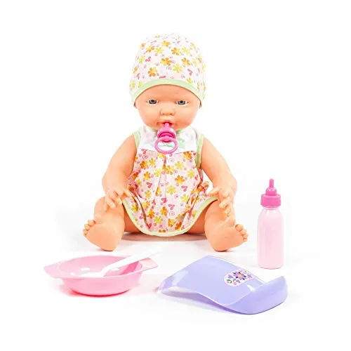 Polesie Babypuppe 35 cm mit Schnuller und Fütter-Set - Babypuppen - ideal für Kinder ab 3 Jahren! Diese 35 cm große Puppe mit Schnuller und 4-teiligem Fütter-Set fördert Motorik und Verantwortungsbewusstsein beim Spielen.