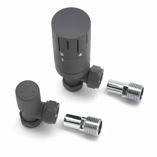 WITEN&NOCK Thermostatventile Set Eckform Anthrazit - Thermostate für Heizkörper mit hochwertigem Messing, Frostschutzsicherung und dekorativem Design. Ideal für Seitenanschluss-Heizkörper und regulierbare Durchflussmenge.