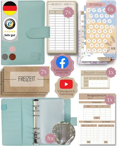 BeginnerBudget Ringbuchmappe Budgetplaner Starter-Set Sparbuch zum Geld Sparen + Spar-Challenges, Sparen mit Umschlagmethode + Anleitung - Ringbuch - Binder A6