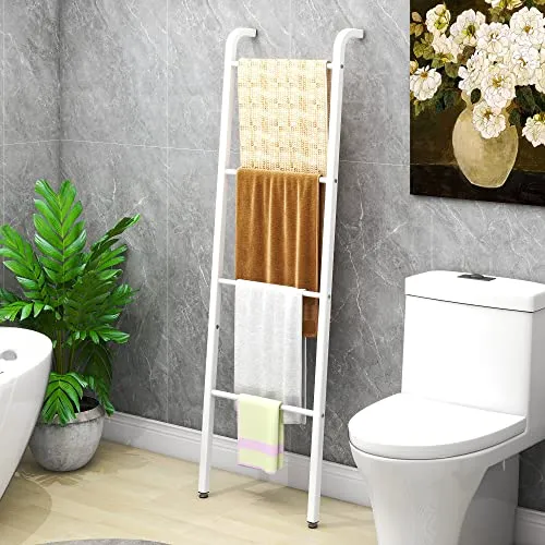 MOFLUT Handtuchhalter Freistehend, 4-stufiger Handtuchhalter, Wandschiene dekorative Leiter, für Decken/Handtücher Badezimmer, Schlafzimmer, Wohnzimmer, Weiß