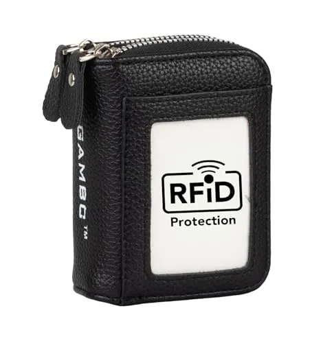 GAMBC Kartenhalter und Damen-Geldbörse aus Synthetikleder mit Anti-RFID – Kleiner und eleganter Geldbeutel mit Kartenfächern – Kleine Damen-Geldbörse für den täglichen Gebrauch - Schwarz