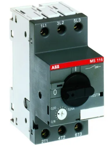ABB MS116-4,0 Motorschutzschalter 2,5-4,0A - Kompakter Motorschutzschalter für bis zu 15 kW mit thermischem und elektromagnetischem Schutz. Ideal für sichere Motorsteuerung in industriellen Anwendungen.