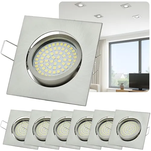 6x LED Einbaustrahler Eckig 230V Flach Dimmbar (5W 450lm) – Schwenkbare Deckenspots Kaltweiß – Deckenstrahler LED für Küche & Wohnzimmer