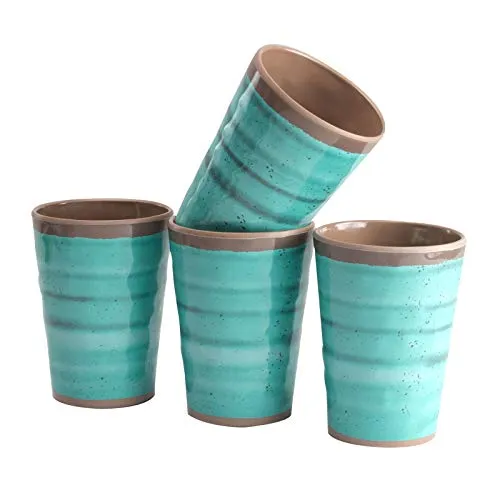 Melamin Camping Geschirr 4 Becher 400ml Trinkbecher Kaffeetasse Kaffeebecher Tasse Campinggeschirr Picknick Kindergeschirr modernes Outdoor Tassen grün blau