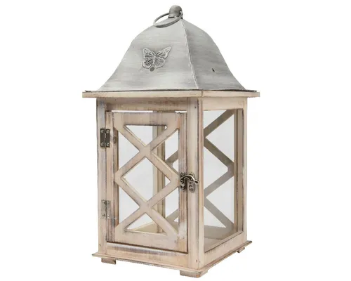 Decoris season decorations Windlicht, Laterne mit Henkel 21x41cm Holz Metall Glas Transparent / Natur