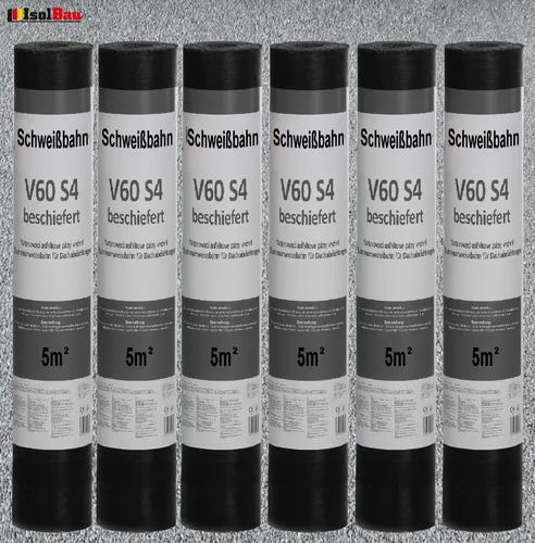Schweißbahn V60 S4 beschiefert 6 x 5 m² - Grau Bitumenbahn für Dach und Balkon - Dichtstoffe & Fugenmittel - Fäulnissicher und feuerbeständig, ideal für Flachdächer und Balkone. Robuste Bitumenbahn mit 30 kg Gewicht.