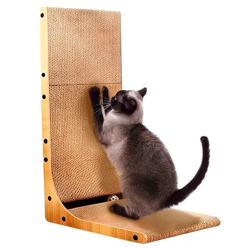 ZQEJEFD Kratzbrett Katze, 70 cm Hohe L Förmige Kratzpappe für Katzen, Hochdichtes Verschleißfestes Kratzmöbel mit Katzenspielzeug, Katzenkratzbrett für Wand und Ecke, Groß
