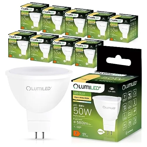 Lumiled 12V GU5.3 LED Lampen Leuchtmittel Spot 10 Stück Set, MR16 6W (entspricht 50W Halogen Glühlampen) 3000K Warmweiß 580 Lumen 120° Abstrahlwinkel Spots Glühbirnen Halogenleuchte