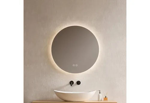 EMKE Badspiegel Badspiegel Rund mit Beleuchtung LED Badezimmerspiegel Wandspiegel, 3 Farben des Lichts, Dimmbar, Intelligenter Touchschalter