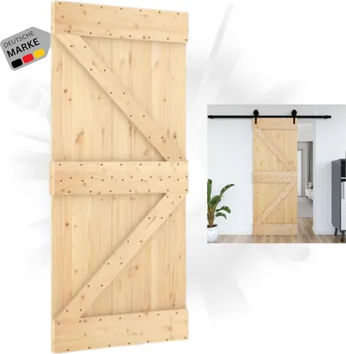 DELUKE® Schiebetür Holz KEOR rustikal Natur | 70x210cm, Kiefernholz Tür | ohne Beschlag | Holzschiebetür Scheunentür Schiebetüren Holztür Schiebetürsystem Zimmertür Innentür