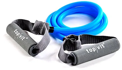 Bodytrainer, Fitnessband, Fitness Tube, Gymnastikband mit Schaumstoffgriffen, ca. 140cm lang, blau - starkBodytrainer, Fitnessband, Fitness Tube, Gymnastikband mit Schaumstoffgriffen, ca. 140cm lang