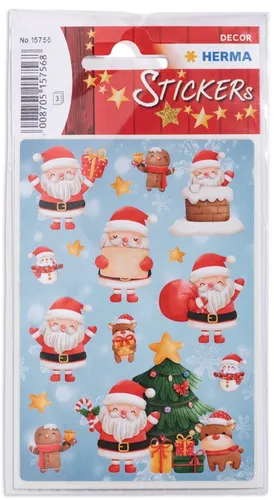 HERMA Weihnachts-Sticker DECOR Weihnachtsmann 3 Blatt à 15 Sticker
