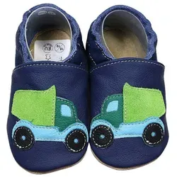 Krabbelschuhe LKW dunkelblau 24/25 - Babyschuhe aus weichem Rindsleder, ideal für erste Krabbel- und Gehversuche. Rutschfeste Sohle für sicheren Halt und leichtes An- und Ausziehen.