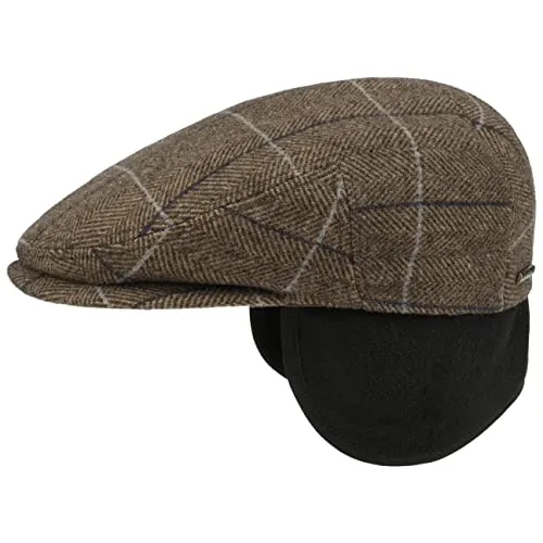 Stetson Kent Flatcap Herren Schiebermütze Fischgrätmuster Ohrenklappen Herbst Winter beige-braun 57 cm
