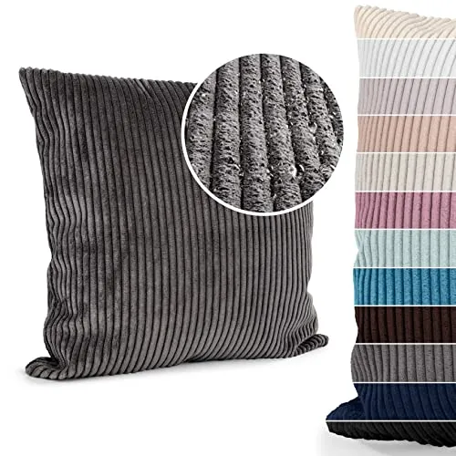 ANRO Kissenbezug Kissenhüllen Kissen Deko-Kissen Zierkissen Zierkissenbezug Kordsamt Anthrazit 50x50cm ohne Füllung