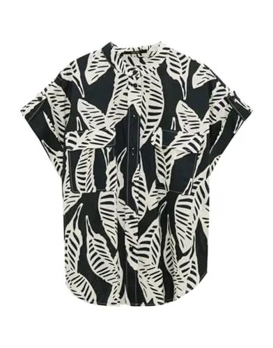 someday Damen Kurzarmbluse - Deep Green, Größe 38 - Damenblusen mit lockerer Passform, geradem Schnitt und elegantem Stehkragen für einen lässigen Look.