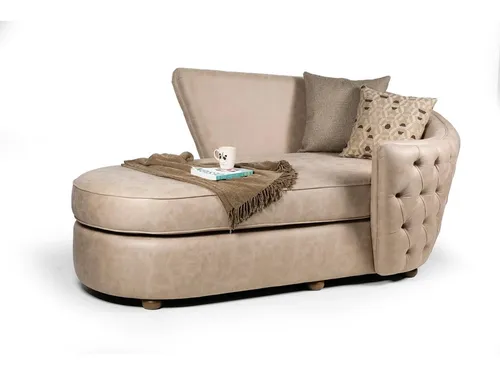 Elegante Holz-Chaiselongue mit Kunstlederbezug - Chaiselongue in modernem Design, ideal für Wohnzimmer. Bequeme Polsterung mit Chesterfield-Details und stabilen Holzgestell. Maße: 200 x 120 x 70 cm, perfekt für stilvolle Entspannung.