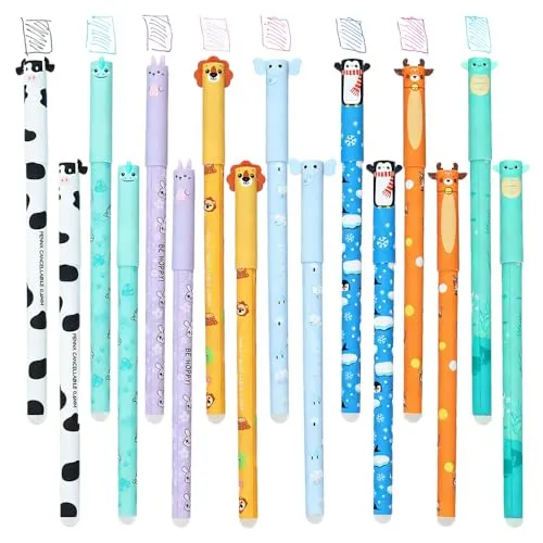 XFSRG 16 Stück Radierbarer Kugelschreiber Set Tiermotiven Designs 0,7mm Spitze Radierbarer Tintenroller Gelstiften für Schulsachen Bürobedarf
