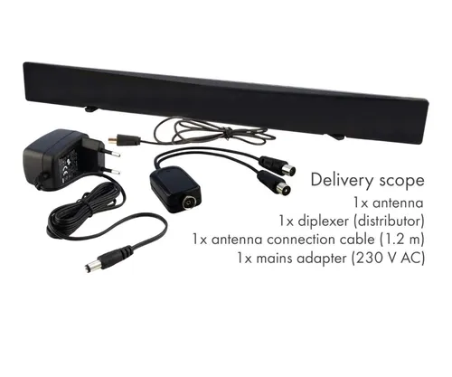 Schwaiger GmbH DVB-T2 HD Zimmerantenne - Aktive Flachpanelantenne mit Signaltrenner für UHF VHF Empfang, edles Klavierlackfinish und integrierter Verstärker