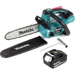 Makita DUC 254 F1 Akku Kettensäge 18V 25cm - Akku-Kettensäge mit 25 cm Schnittlänge und bürstenlosem Motor. Ideal für präzise Arbeiten im Garten, leicht und handlich für mühelosen Einsatz.