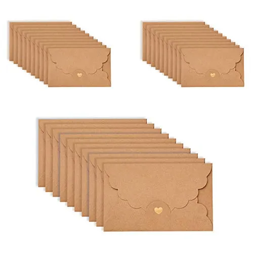 ASFINS Kraftpapier Briefumschläge, 30 Stück Mini Umschläge Geschenkkarte Umschlag für Weihnachten Geschenk Süße Umschlag für DIY Hochzeit Geburtstagsfeier, 17,4 x 11 cm (M)