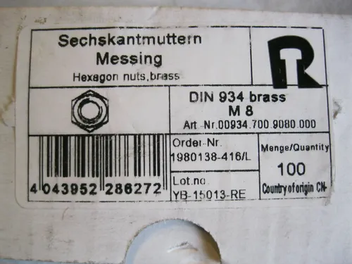 Sechskantmuttern DIN 934 Messing M8 Messingmutter 6KT-Mutter Me