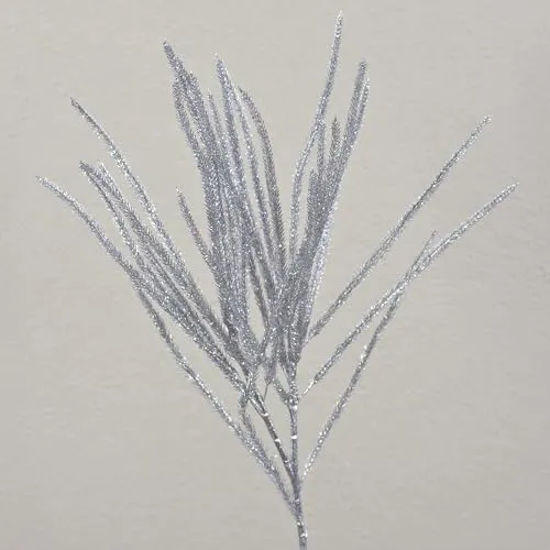 artplants.de Kunst Zedernzweig Theobald, Glitzer, Silber, 60cm - Unechter Zedernzweig