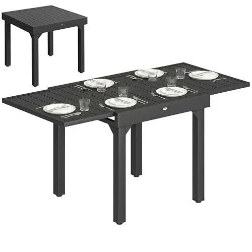 Outsunny Ausziehbarer Gartentisch 80/160 x 80 cm für 4-6 Personen - Vielseitiger, wetterfester Esstisch mit ausziehbarem Design für flexible Nutzung. Ideal für Garten und Terrasse, bietet er Platz für gesellige Abende und ist leicht zu reinigen.