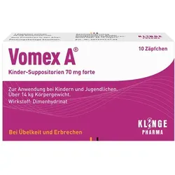 Vomex A Kinder Zäpfchen 70mg forte - Praktische Zäpfchen zur Anwendung bei Übelkeit und Erbrechen, ideal für Kinder. Einfach in der Dosierung und angenehm in der Anwendung.