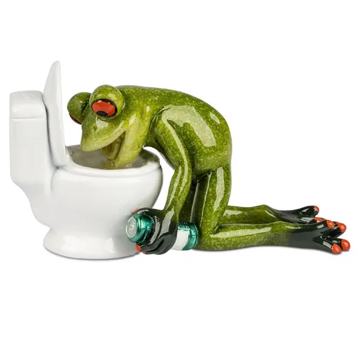 Dekofigur Frosch vor Toilette H. 8cm grün Kunststein Formano Froschhausen