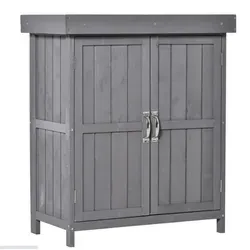 Garten-Geräteschrank mit Doppeltür und Klappdeckel – wetterfest & platzsparend - Praktischer Geräteschrank für Garten, Garage oder Balkon. Mit zwei Regalfächern und robustem, wetterfestem Tannenholz bietet er idealen Stauraum für Ihre Gartenutensilien.