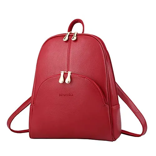 Nevenka Rucksack Damen Cityrucksack Daypack Tagesrucksack PU Leder Zweiwege Reißverschluss Elegantes Design (Rot)