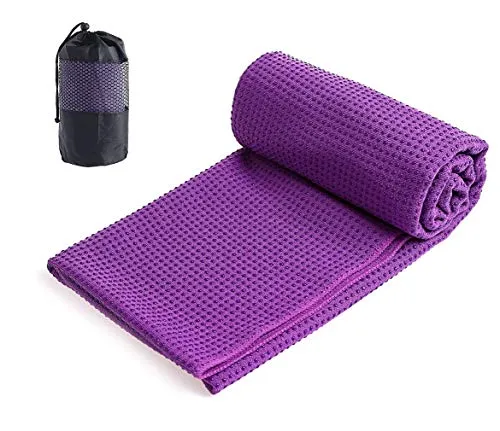 Xlabor Mikrofaser Yogatuch Handtuch mit Antirutsch Noppen Yogamattenauflage Unterlage Towel Fitnesssporttuch für die Yogamatte violett