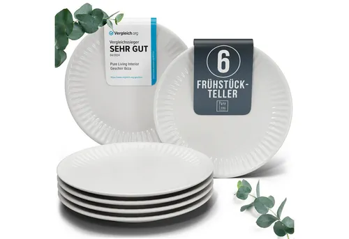 Steingut Frühstücksteller Set für 6 Personen in grau von PURE LIVING INTERIOR DESIGN