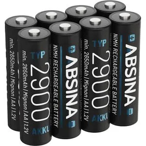ABSINA Akku AA Mignon 2900 - 8er Pack NiMH, 2650mAh für hohe Strombedarfsgeräte, umweltfreundlich und langlebig