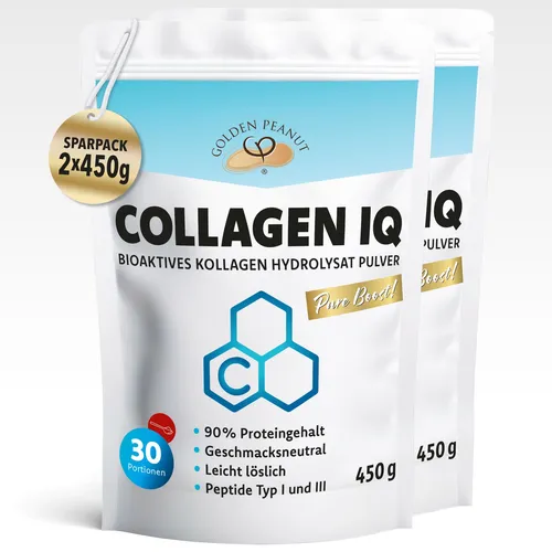 COLLAGEN IQ PURE Peptide 2x450 g Pulver - Bioaktives Kollagen Hydrolysat - Vitamine & Mineralien, fördert Hautelastizität und unterstützt Gelenkgesundheit mit hochverfügbarem Kollagen aus Frankreich.