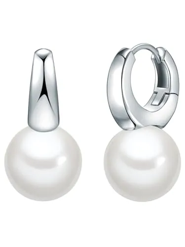 Rafaela Donata Damen Creolen aus 925/- Sterling Silber - Ohrringe für Damen mit 12 mm Muschelkernperle, hochwertig und stilvoll – ideal für jeden Anlass, inklusive praktischem Klappverschluss für hohen Tragekomfort.