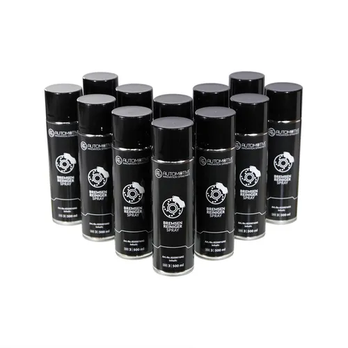 AG Automotive Bremsenreiniger Spray 12x500ml - Bremsenpflege: Acetonfreier Reiniger mit hohem Druck entfernt effektiv Öl- und Harzkrusten. Ideal für Wartungen und Reparaturen von Scheibenbremsen und Bremsteilen.