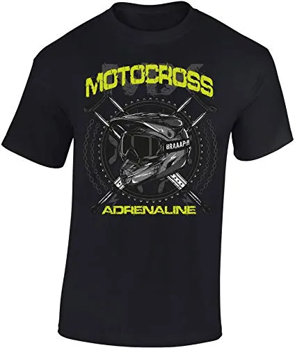 Baddery Motocross T-Shirt: MX Motocross Adrenaline - Geschenk für Motorradfahrer - Shirt für Dirtbike und Motorradliebhaber - MX Shirt - Motorrad Enduro Motorbike Tshirt, L, Schwarz