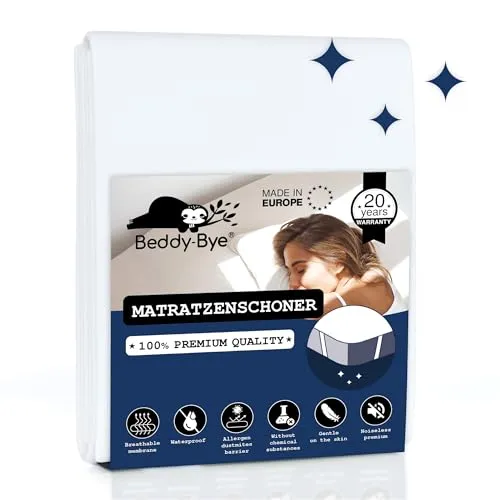Beddy-Bye Matratzenschoner 90 x 200 Wasserdicht Oeko-Tex Zertifizierte Nässeschutz 90x200 Inkontinenzunterlage Waschbar wasserdichte Matratzenauflage 90x200cm Atmungsaktiv mit 4 Eckgummis