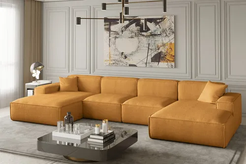Wohnlandschaft U-Form CELES in Stoff Scala Gelb von Fun Möbel