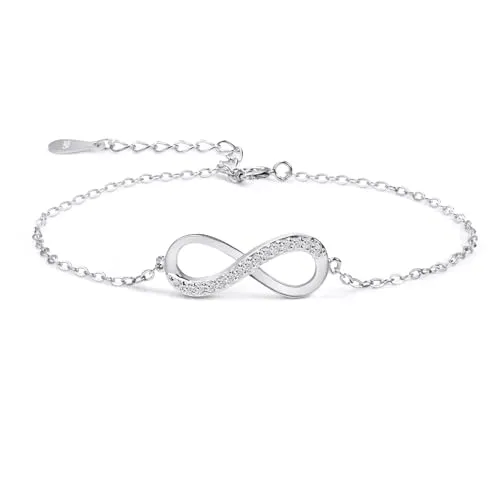 Damen Armband Zirkonia 925 Sterling Silber Schmuck für Frauen Mädchen,Infinity Unendlichkeit Symbol Unendlicher Liebe Armkettchen Armreif Armbänder Geschenk für Weihnachten Valentinstag Geburtstag